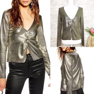 NWT Topshop | Foil Keyhole Long-sleeve  Plunge Top 8